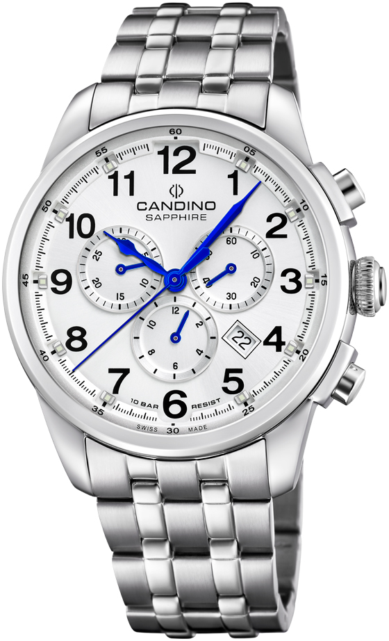 CANDINO  Мужские швейцарские часы, кварцевый механизм, сталь, 44 мм