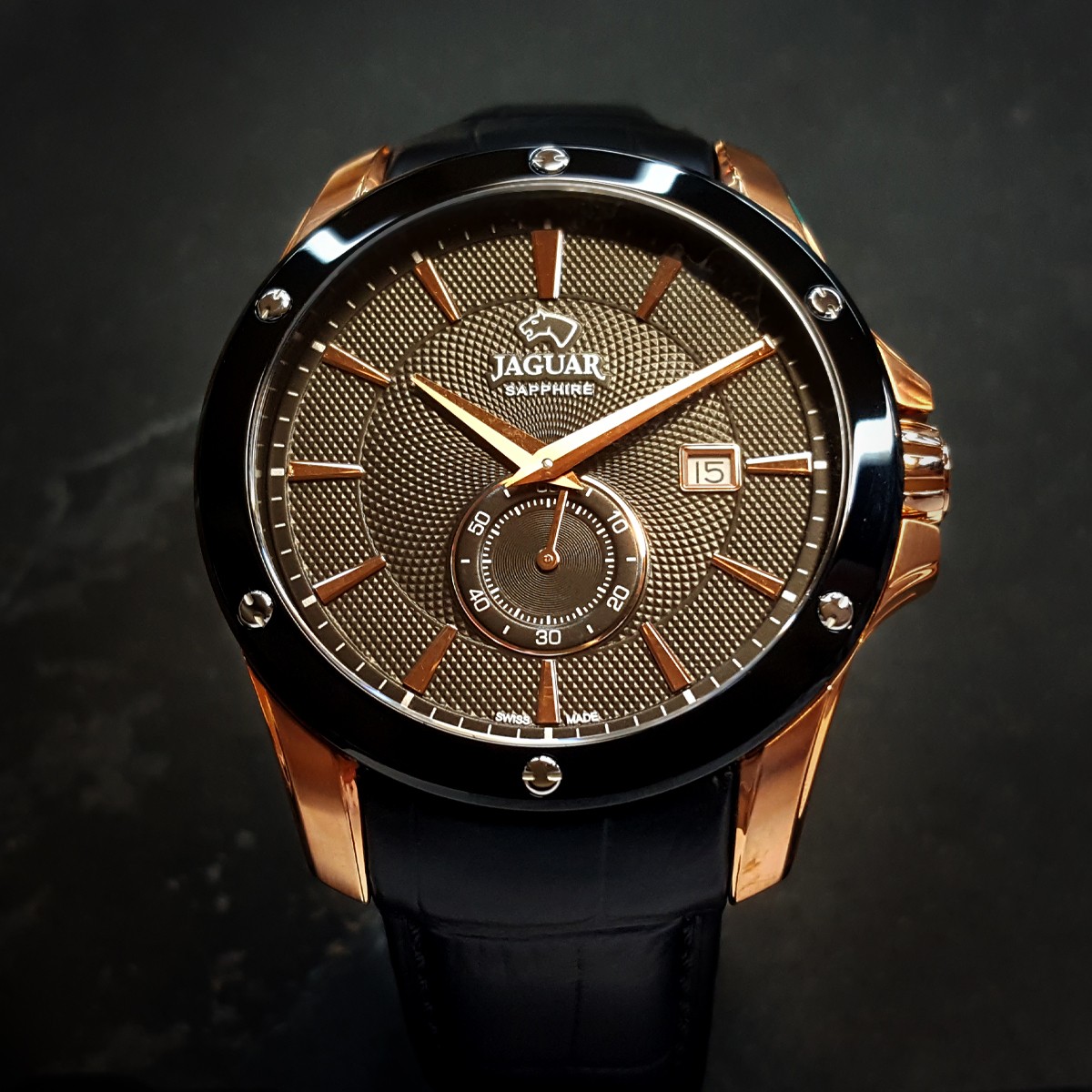 JAGUAR  Мужские швейцарские часы, кварцевый механизм, сталь с покрытием, 44 мм