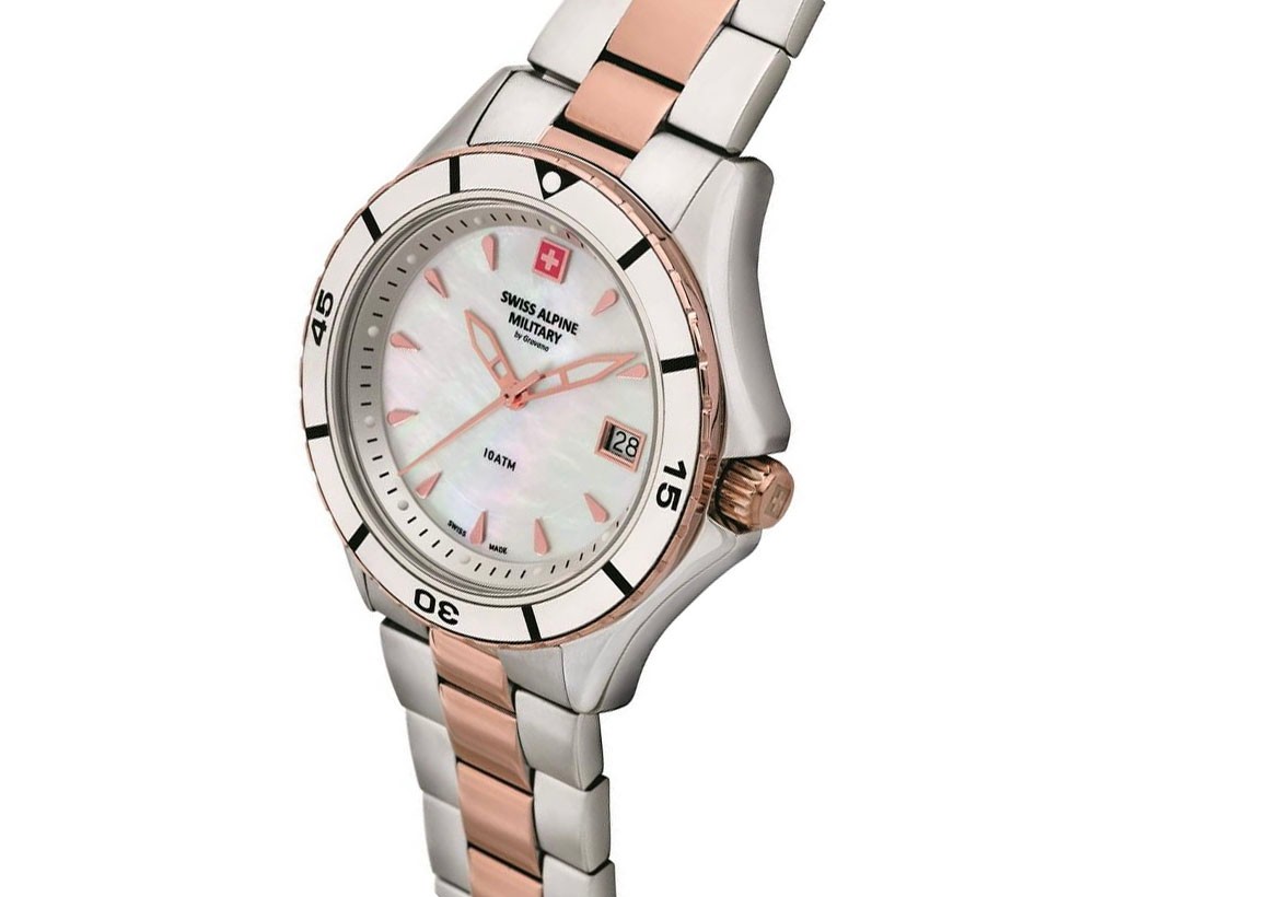 SWISS ALPINE MILITARY  Женские швейцарские часы, кварцевый механизм, сталь с покрытием, 36 мм